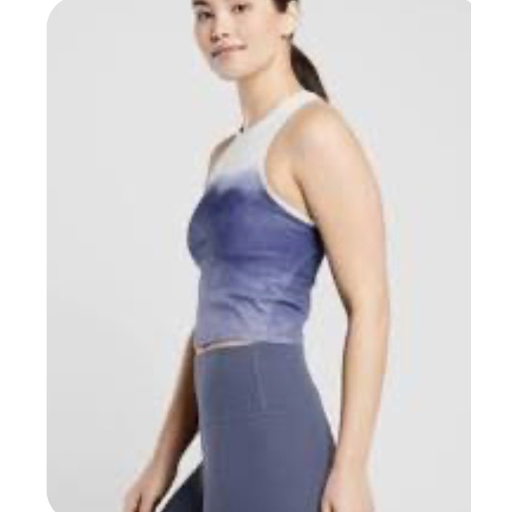 Athleta Conscious Crop Tank Size Small Blue Ombre Excellent Yoga Mountain‎ Print